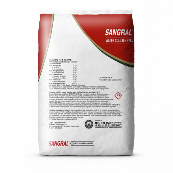 Sangral NPK Water Soluble 12-5-30-3+TE 25kg back