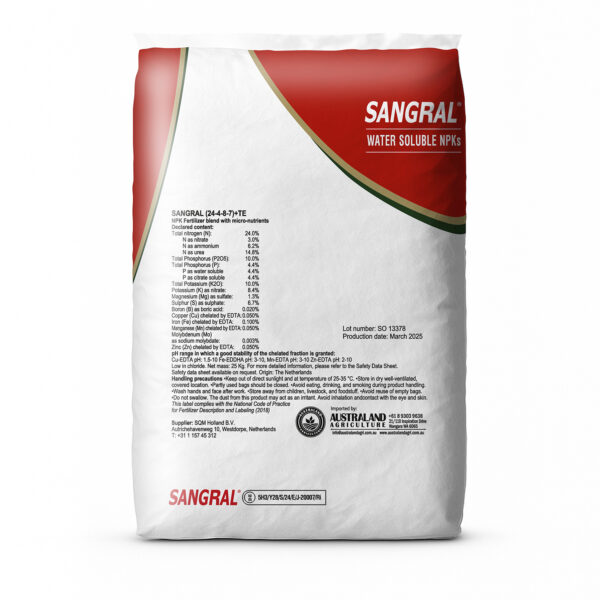 Sangral Water Soluble NPK 24-4-8-7+TE 25kg back