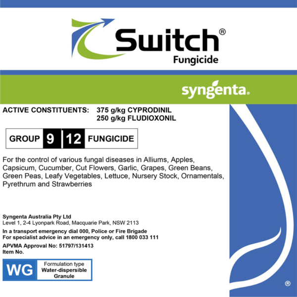 Switch Fungicide (Cyprodinil 375g/kg + Fludioxonil 250g/L) 1kg & 5kg - Image 1